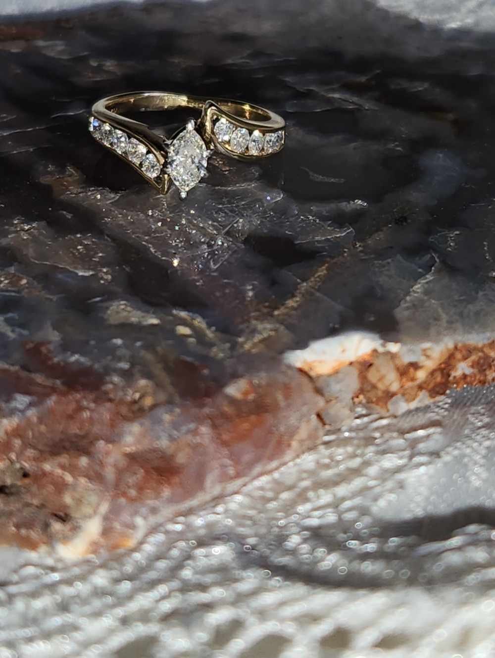 14kt Yellow Gold Marquise Natural Diamond Engagement Ring